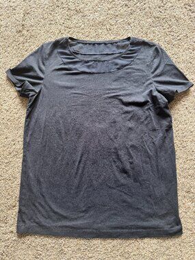 Lafayette 148 Mixed Media Short Sleeve Scooped Crew Neck Mesh Shirt Size M